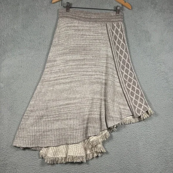 NWT Anthropologie Sleeping on Snow Knit Asymmetric Fringe Midi Skirt Boho Cozy M - Picture 6 of 6